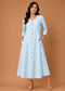 Women’s Sky Blue Button-Down A-Line Maxi Dress with Pockets | Casual Cotton Dress for Women