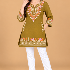 Multicolour Floral Embroidered Short Kurti for Women