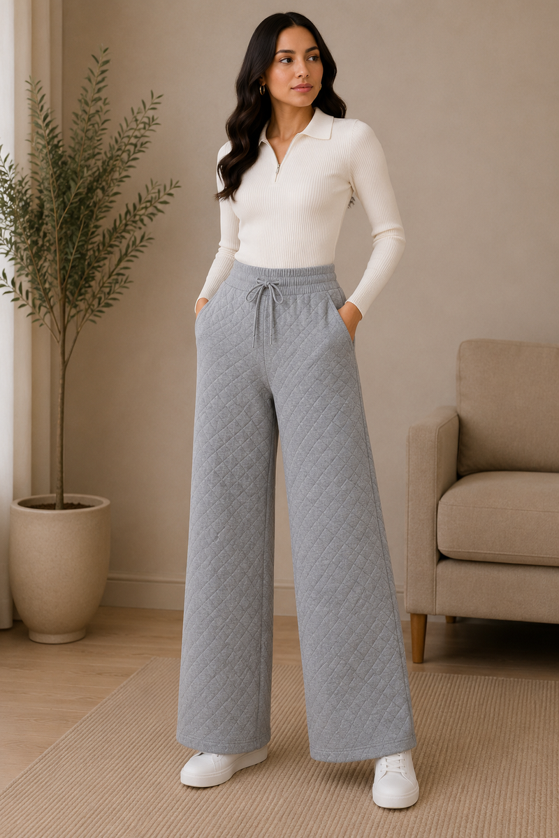 Mulson Diamond Knit Wide-Leg Lounge Pants – Mocha Brown