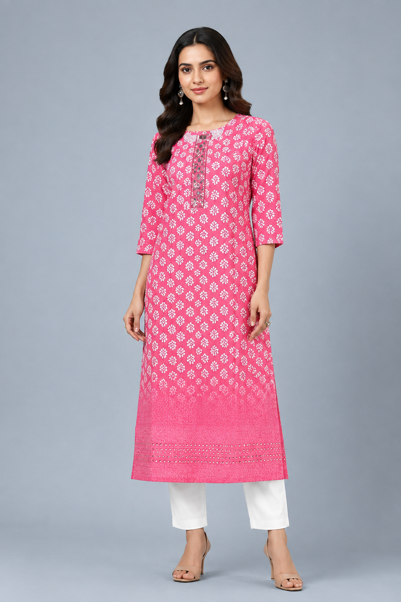 Women’s Beige Multi Floral Printed Straight Kurta