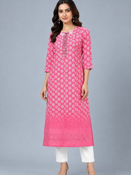 Women’s Beige Multi Floral Printed Straight Kurta