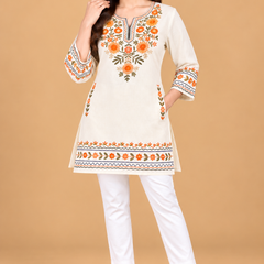 Multicolour Floral Embroidered Short Kurti for Women