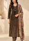Velvet Embroidered Suit Set with Printed Dupatta