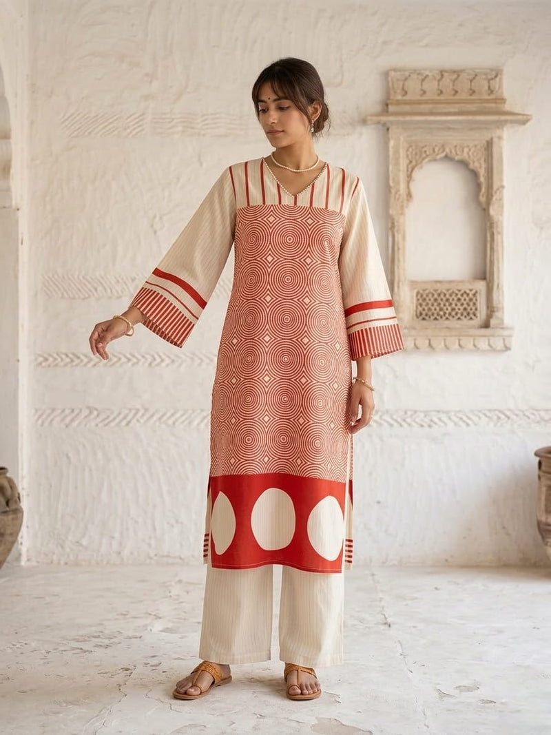 Mulson Ivory Plum Geometric Suit Set