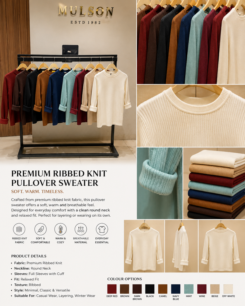 Women’s Chocolate Brown Ribbed Knit Round Neck Sweater