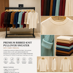 Women’s Chocolate Brown Ribbed Knit Round Neck Sweater