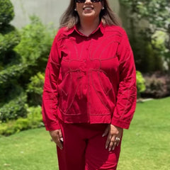 Mulson Signature Stitch Co-Ord Set for Women | Premium Cotton Co-Ord Set with Wide-Leg Pants