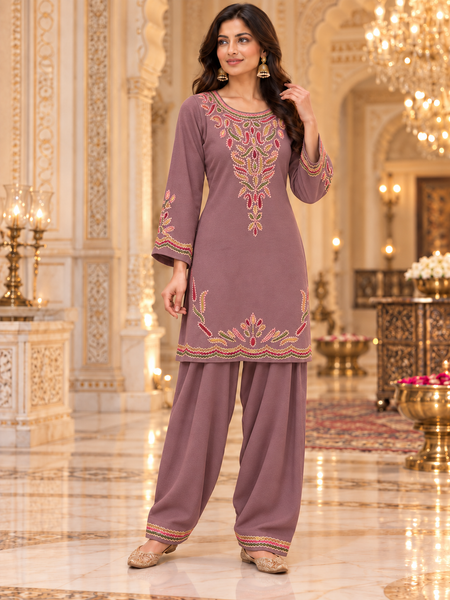 Kashmiri Embroidered Kurta Farshi Salwar Set