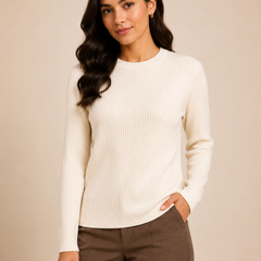 Women’s Chocolate Brown Ribbed Knit Round Neck Sweater