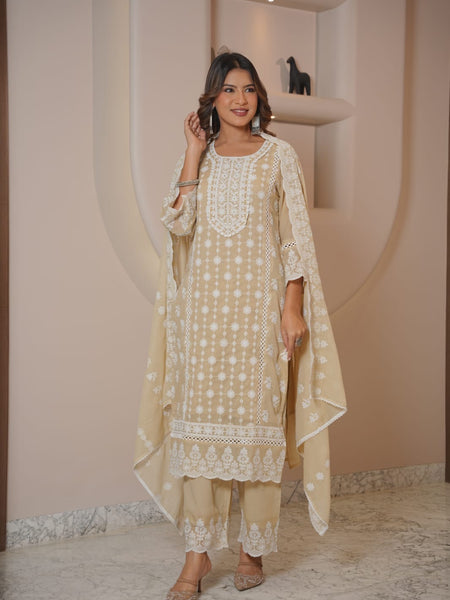 Blush Pink Chikankari Embroidered Cotton Suit Set with Dupatta for Women | Elegant Ethnic Wear