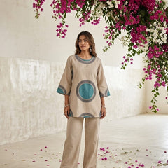 Beige Printed Co-Ord Set for Women | Contemporary Ethnic Kurta & Palazzo Set