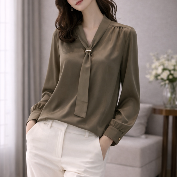 Elegant Tie-Neck Satin Blouse