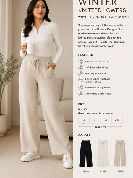 Women’s Premium Knitted Winter Wide-Leg Lowers with Pockets