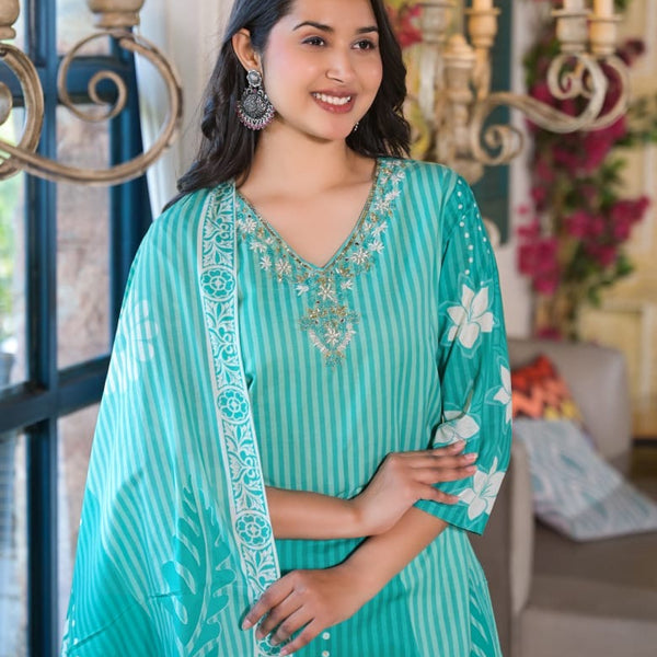 Cotton Suit Set Floral Printed  with Dupatta