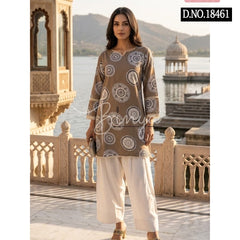 Dusty Pink Embroidered Kurta with Cream Palazzo Set for Women | Elegant Ethnic Wear