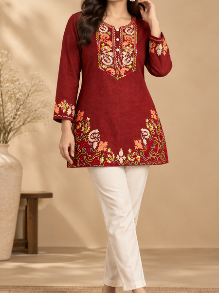 Kashmiri Embroidered Short Kurti for Women