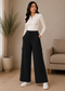 Women’s Premium Knit Wide-Leg Cargo Pants – Black