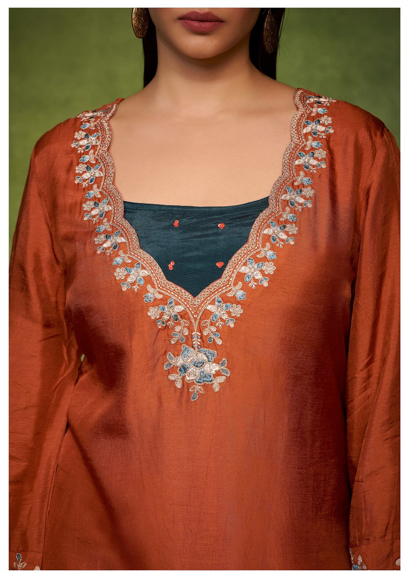 Women’s Embroidered Kurta Palazzo Set with Dupatta