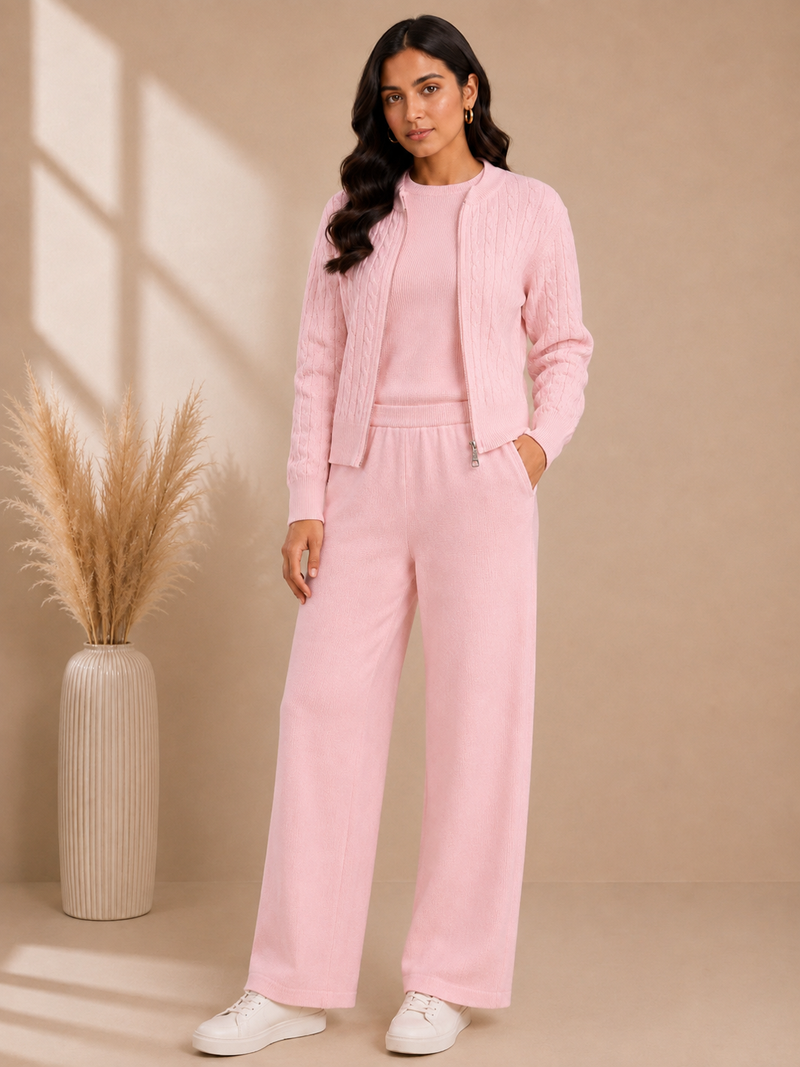 Blush Pink Cable Knit 3-Piece Co-ord Set