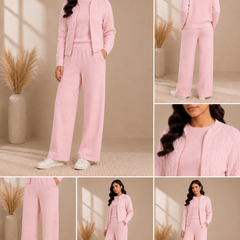 Blush Pink Cable Knit 3-Piece Co-ord Set