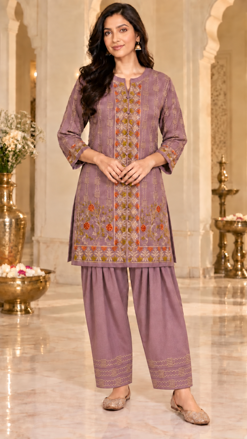 Embroidered Kurta & Farshi Salwar Co-ord Set for Women