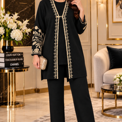 Emerald Elegance Embroidered 3-Piece Winter Co-ord Set