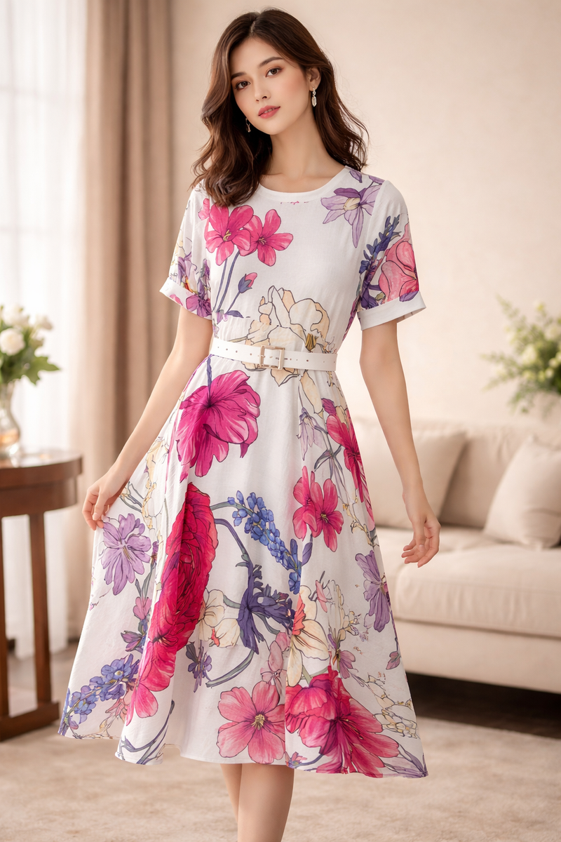 Floral Grace A-Line Midi Dress