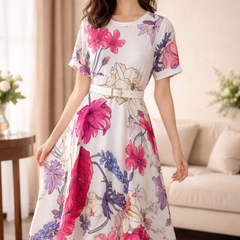 Floral Grace A-Line Midi Dress