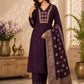 Women’s Royal Purple Embroidered Kurta Pant Set with Banarasi Dupatta | Festive Ethnic Suit