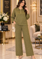 Textured Knit Collared Co-ord Set with Wide-Leg Pants for Women