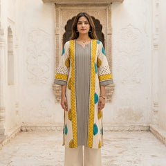 Mulson Ivory Leaf Stripe Kurta Set