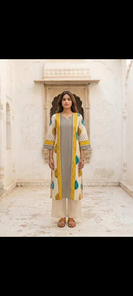 Mulson Ivory Leaf Stripe Kurta Set