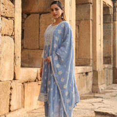 Mulson Mist Blue Embroidered Suit Set