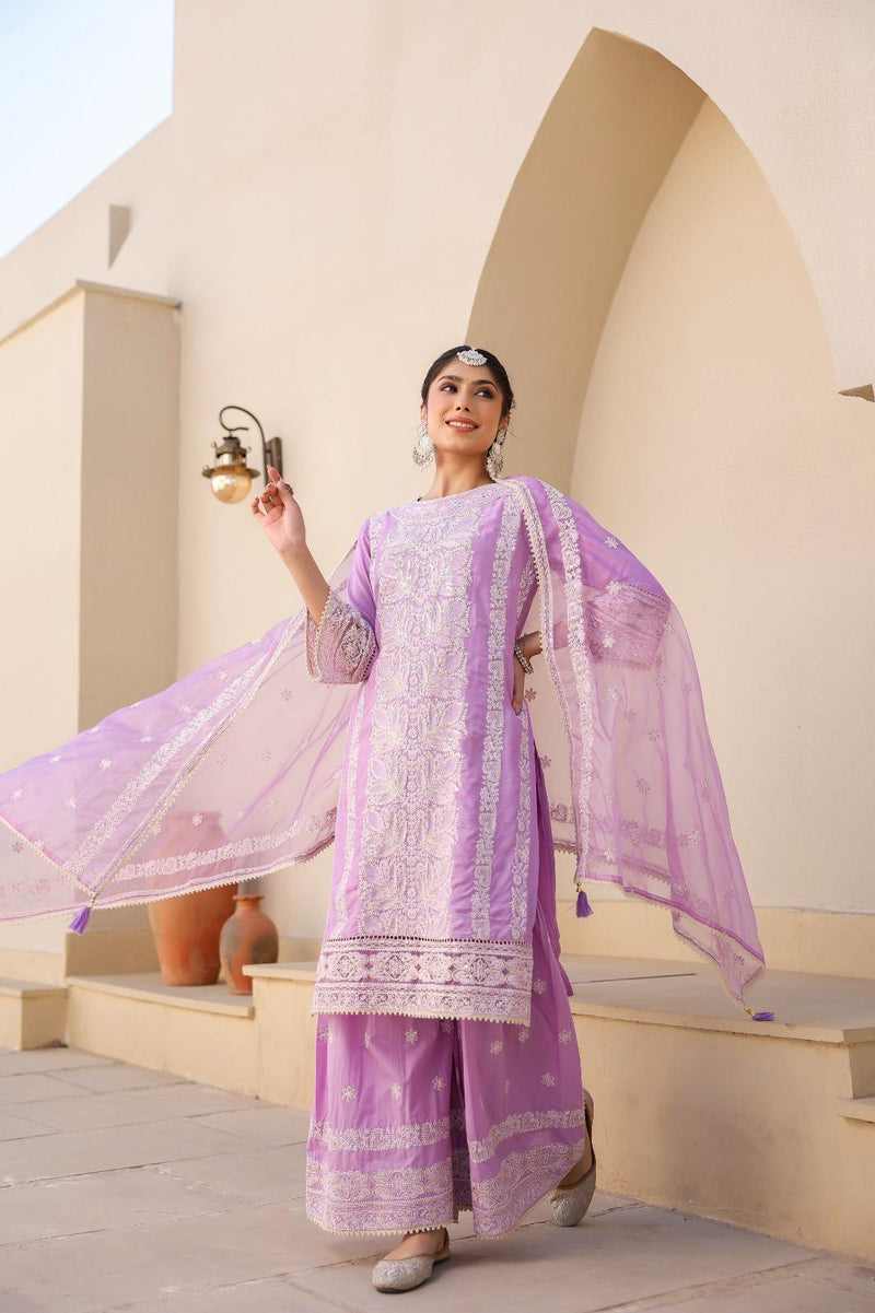 Lavender or Yellow Noor Embroidered Suit Set