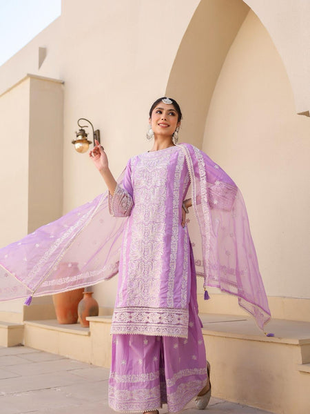 Lavender or Yellow Noor Embroidered Suit Set