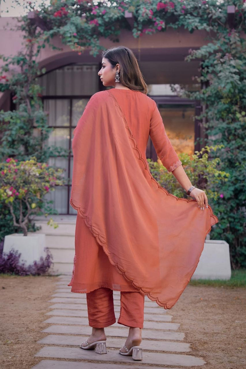 Premium Mul Chanderi Appliqué & Mirror Work Kurta Set with Dupatta