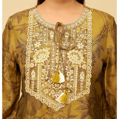 Women’s Printed Kurta Palazzo Set with Embroidered Neckline