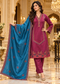 Corduroy Embroidered Kurta Pant Set with Teal Blue Dupatta