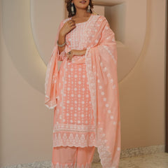 Blush Pink Chikankari Embroidered Cotton Suit Set with Dupatta for Women | Elegant Ethnic Wear