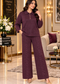 Textured Knit Collared Co-ord Set with Wide-Leg Pants for Women