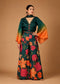 Women’s Bottle Green Floral Printed Palazzo Set with Ombre Bell Sleeve Top & Dupatta | Festive Indo-Western Co-ord