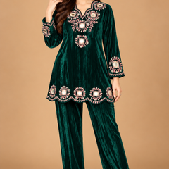 Royal Plum Velvet Mirror Embroidered Co-ord Set