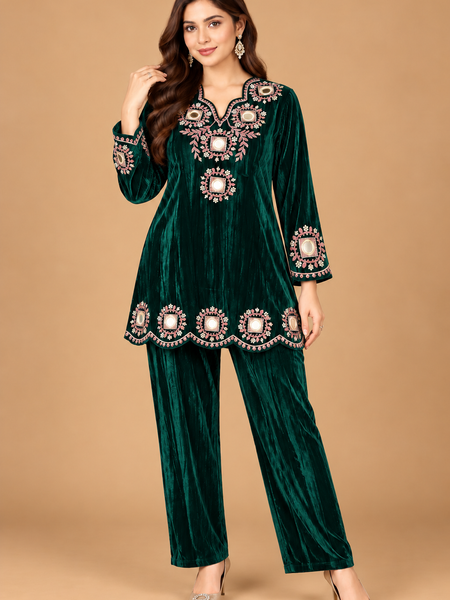Shadow Velvet Mirror Embroidered Co-ord Set