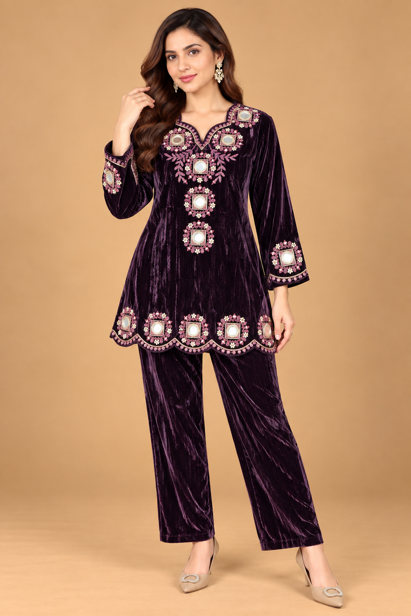 Shadow Velvet Mirror Embroidered Co-ord Set