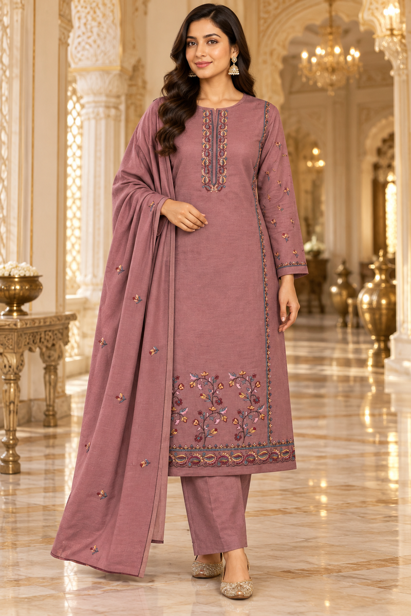 Embroidered Kurta, Pants & Dupatta Set