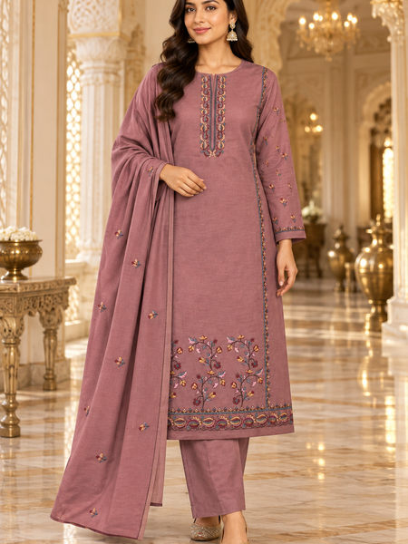 Embroidered Kurta, Pants & Dupatta Set