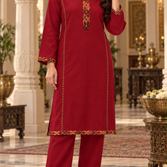 Kashmiri Border Work Winter Kurta Pant Set