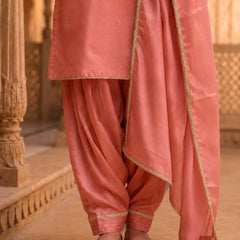 Women’s Peach Embroidered Kurta with Patiala Salwar & Dupatta | Festive Ethnic Suit Set