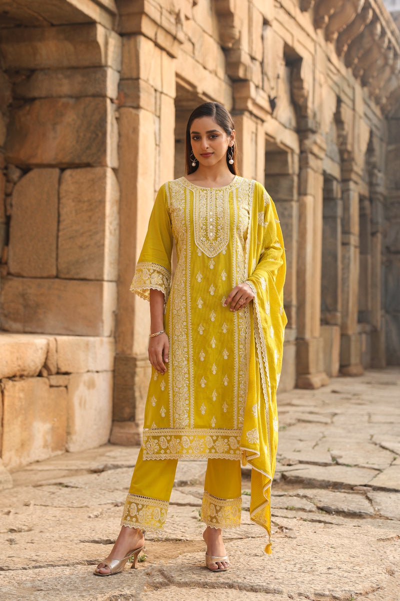 Mulson Mist Blue Embroidered Suit Set