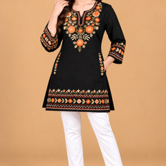 Multicolour Floral Embroidered Short Kurti for Women